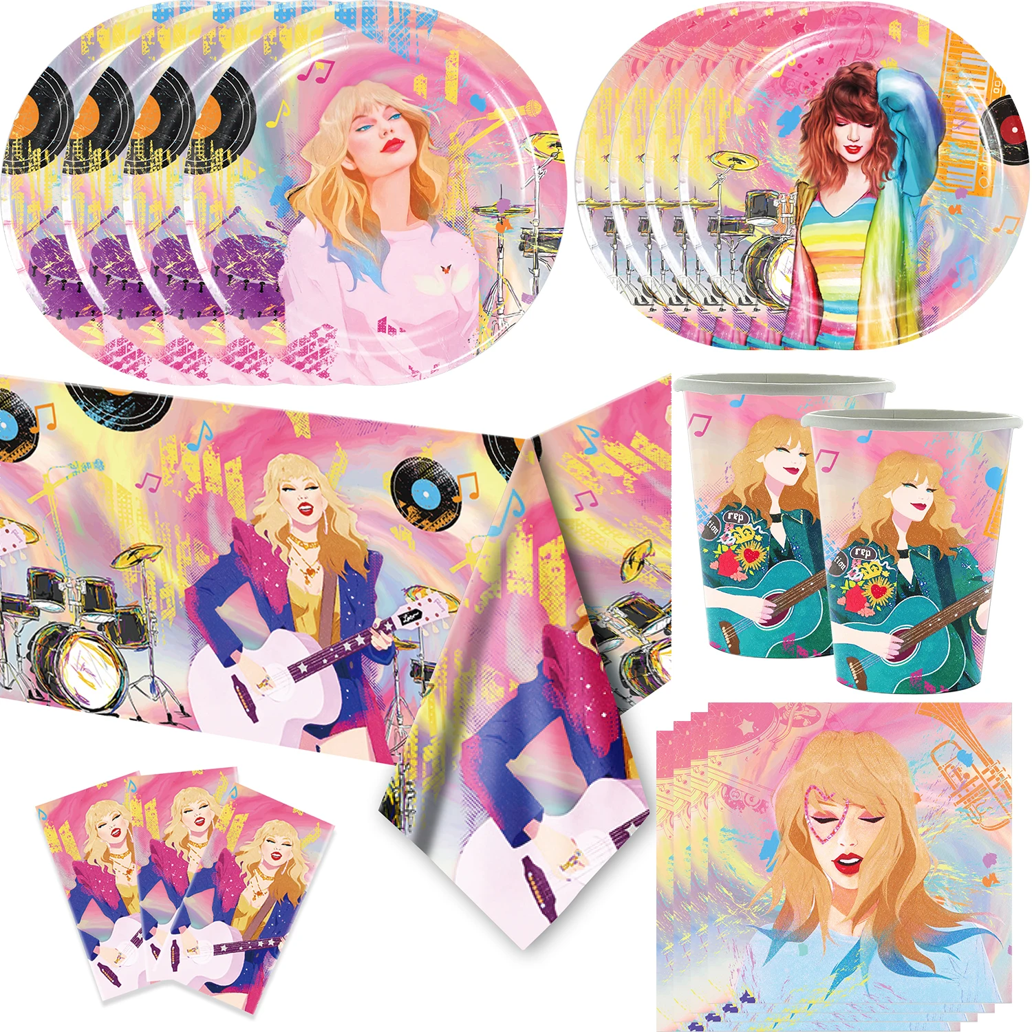 

Taylor Swift Theme Birthday Party Decoration Disposable Tableware Cup Plate Napkin Tablecloth Balloon for Kids Girls Baby Shower