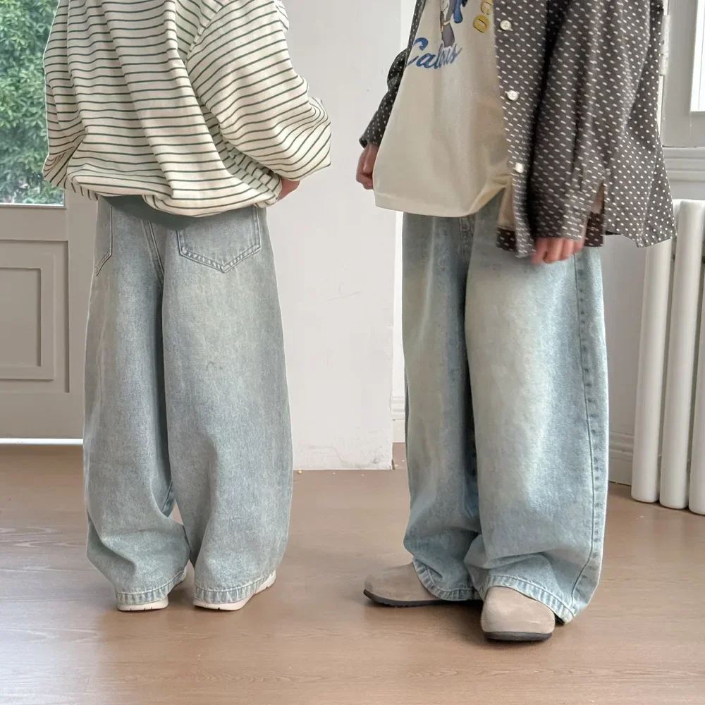 Children Clothes Kids Loose Pants Spring Boys and Girls Korean Style Solid Color Loose Casual Denim Straight Leg Pants