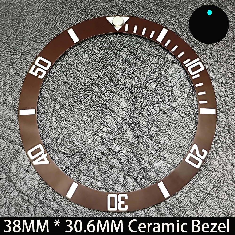 Elegant Blue Luminous Bezel GMT and Diving Watch Insert, Sloping 38mm x 30.6mm Ceramic/Aluminum