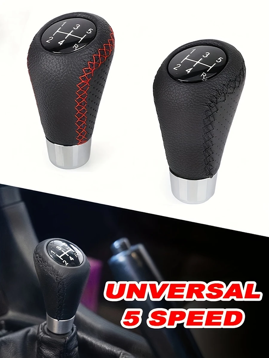 Universal 5-Gang-Schaltknauf aus manuellem Leder mit roten Stich, Auto-Schaltknauf, Schaltknauf, Hebel, Schaltgetriebe, M8, M10, M12 – Detail 3