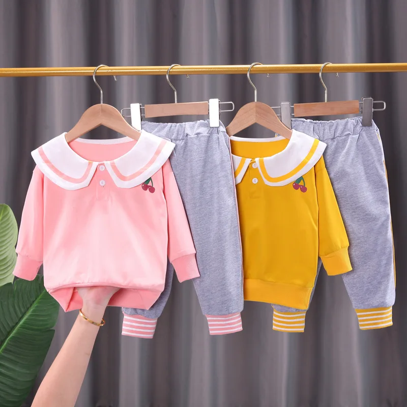 

Baby girl clothes spring and autumn new cotton long-sleeved suit girl leisure sports lapel clothing baby 2-piece set 0-5Y