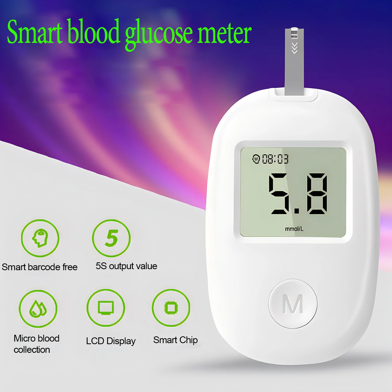 Blood Glucose Meter Kit 50pcs Test Strips Lancets for Diabetes Monitor Digital Glucometer Blood Sugar Meter 3