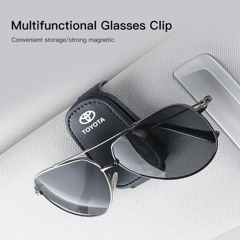 Car Sunglasses Holder For Sun Visor – Magnetic Closure, Suede Leather, For Maserati (Universal Fit), Black