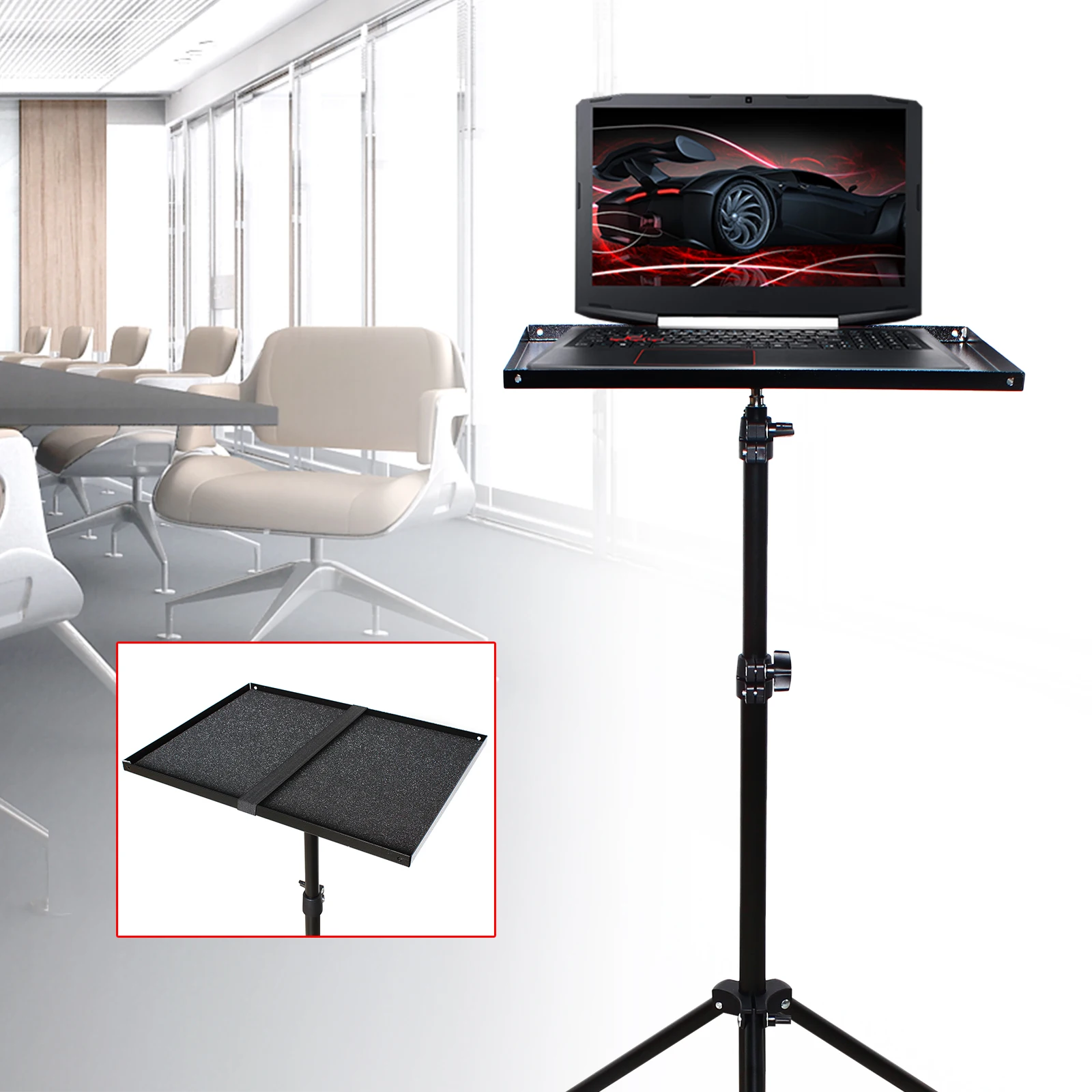 Laptop Tripod Stand, Portable Office Desk Workstations Adjustable Height 27" to 74" for Notebook Computer Projector Lamp Holder