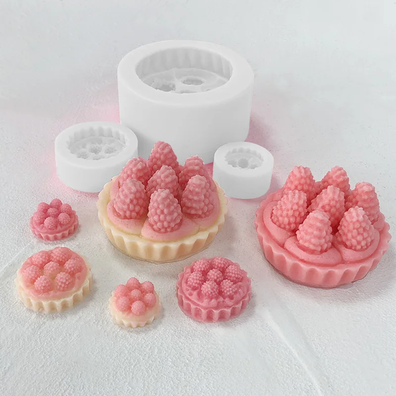 3D Strawberry Egg Tart Candle Silicone Mold Birthday Scented Dessert Making Soap Plaster Resin Fondant Cake Mousse Party Gift