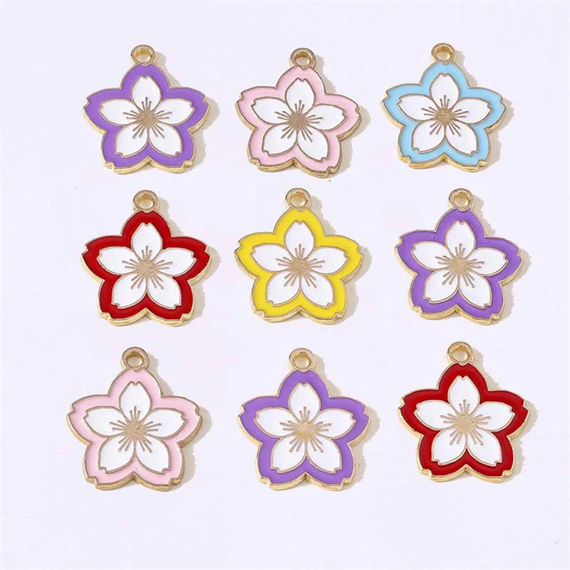Duarte 20 Teile/los Nette Bunte Emaille Sakura Blume Charms für Schmuck Machen Ohrringe Anhänger Halsketten DIY Handwerk Zubehör – Detail 2