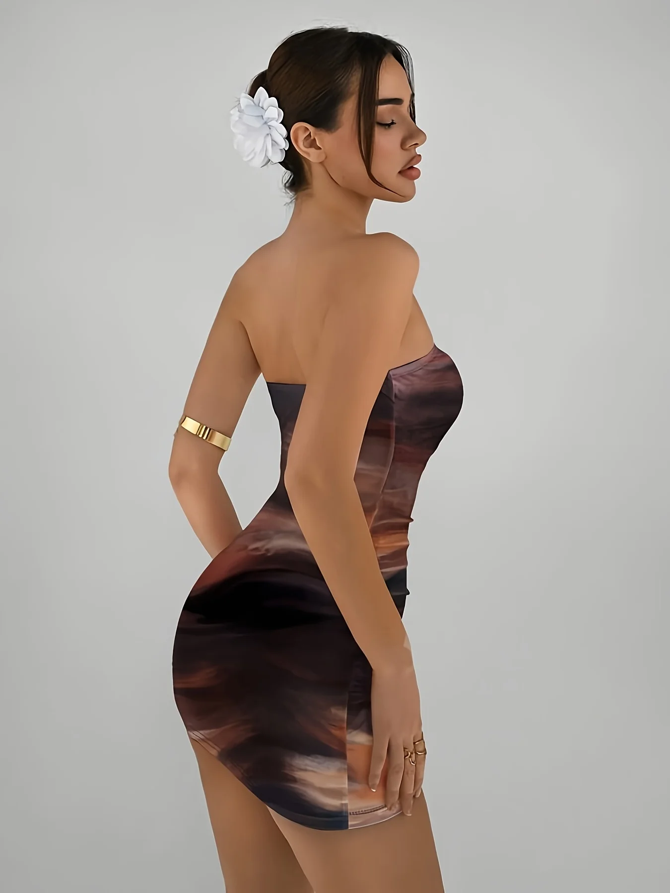 Robe Mini Élégante Femme en Maille Imprimée Dégradée, Nouveau Style Printemps-Été, pour Fête et Vacances, Sexy, Sans Bretelles, Coupe Ajustée
