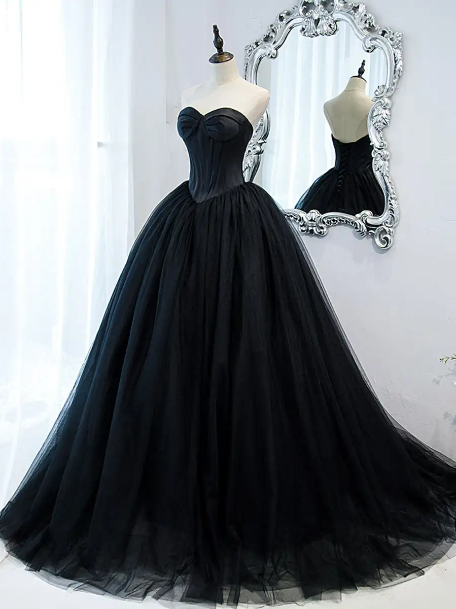 

Navy Blue Evening Dresses Ball Gown Strapless Sweetheart Tulle Pleats Women Formal Party Prom Gowns Quinceanera Dress