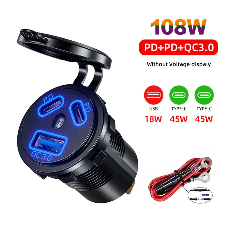 12 فولت/24 فولت منفذ USB 108 واط 3 منافذ شاحن سيار...