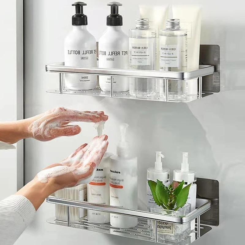 Stainless Steel Bathroom Shelf Without Drilling, No Punching Wall
