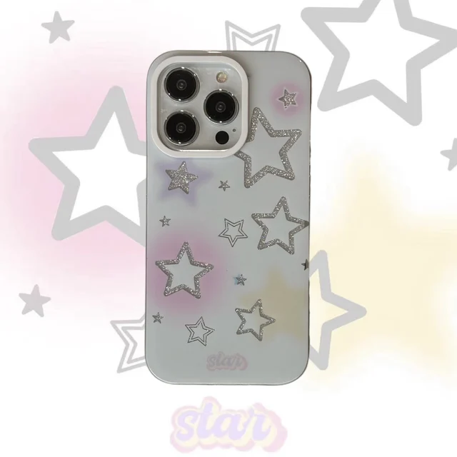 iPhone 14 - PC/TPU Silver Double Layer Case Star Pattern Large