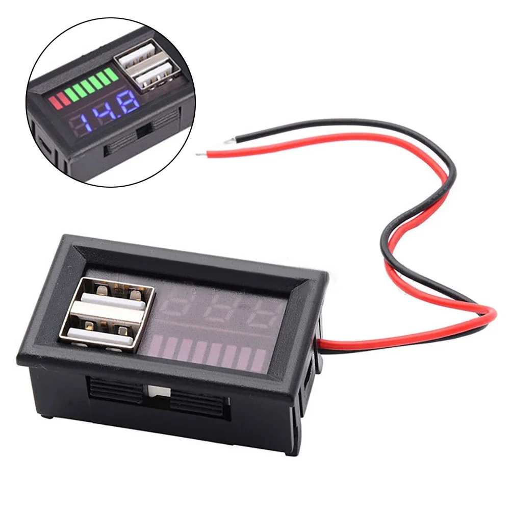 Compact 12V LED Voltmeter with Dual USB Charging Ports