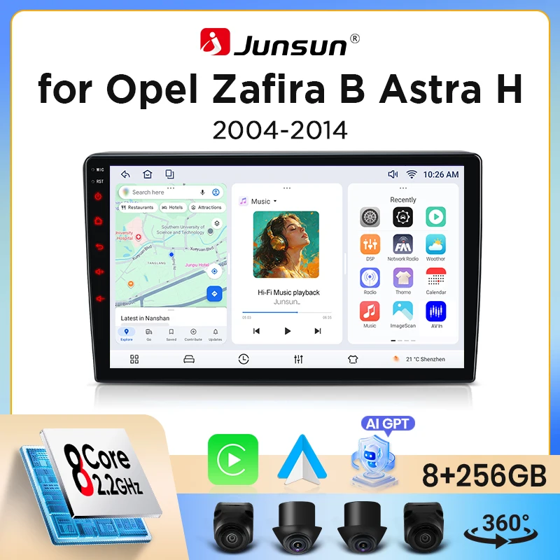 Junsun Wireless CarPlay Android Auto Autoradio für Opel Zafira B Astra H 2005-2014 Auto-Intelligentes System DSP SWC RDS GPS FM BT