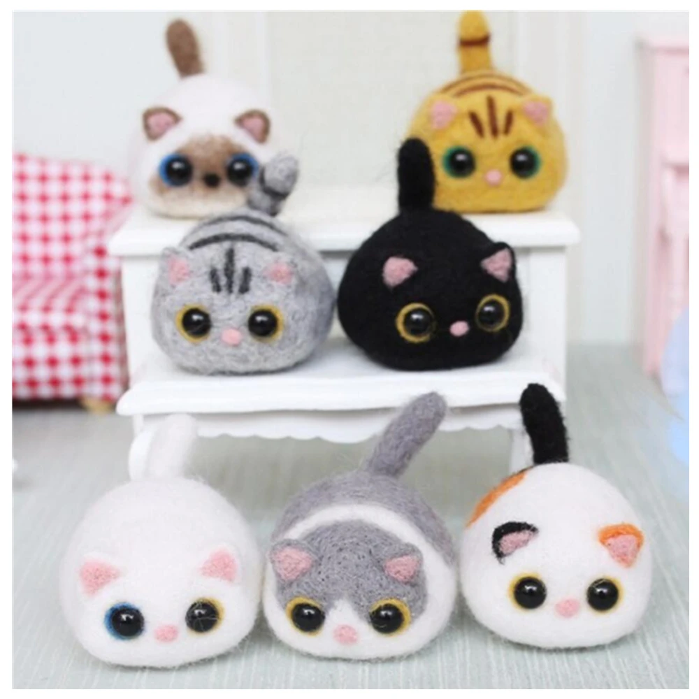 4cm Wool felt Needle Felting Kit Hand-made DIY Creative Cat Decoration Craft
