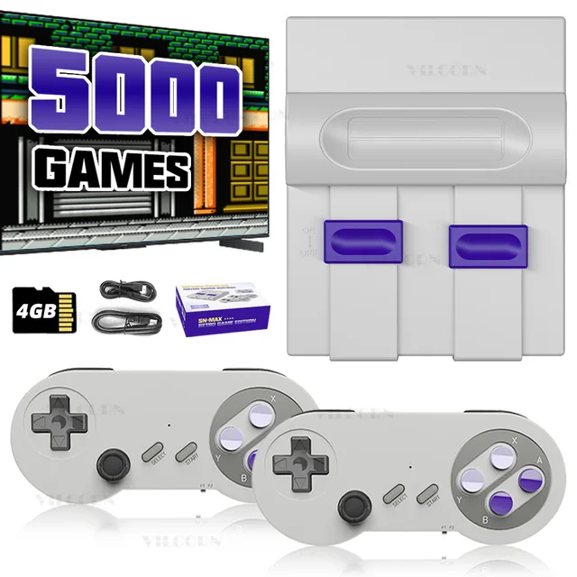 VILCORN Console de Jeux Vidéo Rétro 16Bit 5000+ Jeux Intégrés Mini TV Game Box Sortie HD Double Manette Divertissement Familial 1