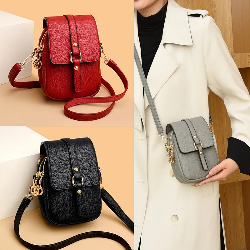 

Mobile Phone Bag New Women's Vertical Simple Multi Pocket Flip Bag Texture Versatile One Shoulder Crossbody Bag