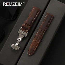 Men's Premium Crazy Horse Leather Watch Band with Quick Release Butterfly Clasp - 22mm (Dark Brown)
