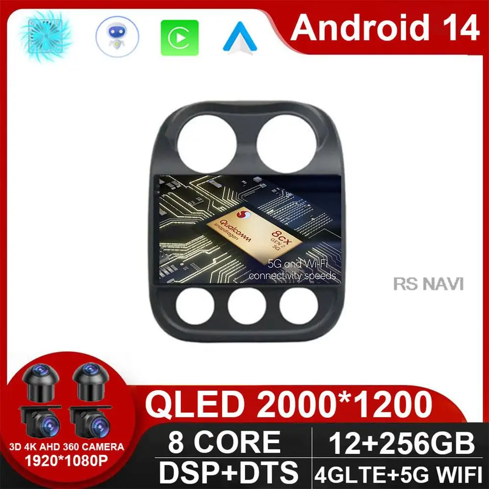 Autoradio Per Jeep Compass Patriot 2010 - 2016 Autoradio 14 Stereo 2 Din Player Navigazione Gps Carplay Dsp Obd No Cd Player