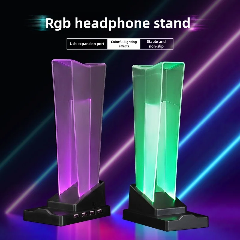 RGB Headphone Stand Holder Rack Lighting Effects Headset Support Stand Space Saving Desktop Organizer Vertical Bracket Hanger
