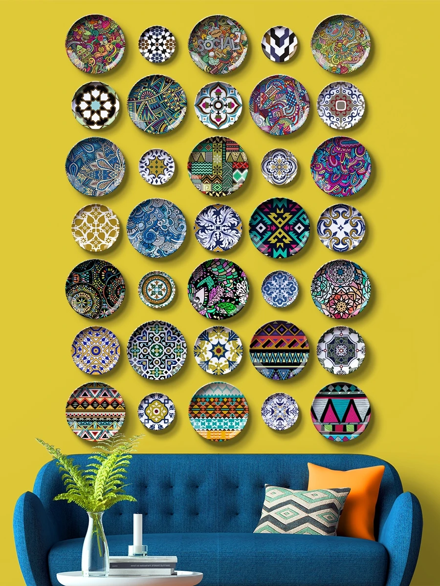 Moroccan Exotic Ceramic Decorative Hanging Plate, Living Room,Dining Room,Sofa Background Decoration, Restaurant Wall Decoration 2