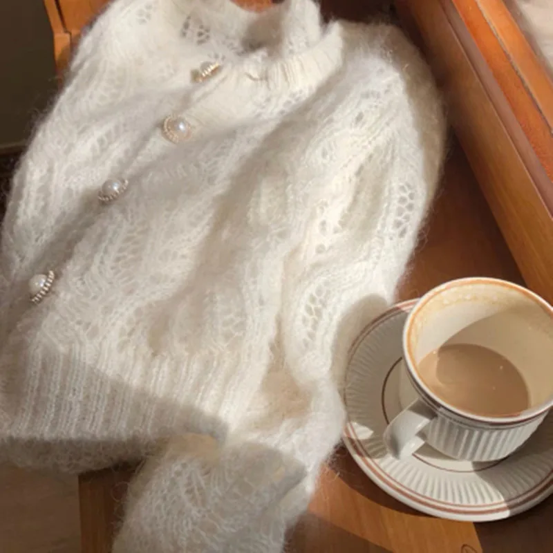 Autumn Vintage Elegant Female Cardigan Winter Long Sleeve Women Knitted Cardigan Sweaters Fashion Hollow Out Elegant Tops 16179 4