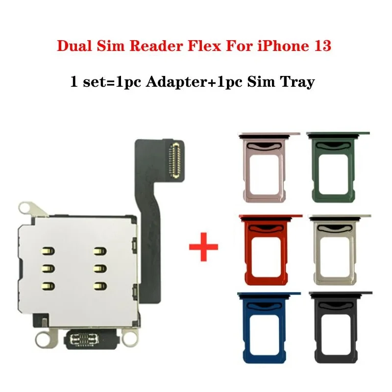Dual SIM Card Reader Slot Socket Flex Cable+SIM TRAY Fr iPhone 13