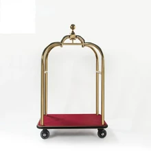 

Stainless steel golden color hotel suit case trolley luggage cart
