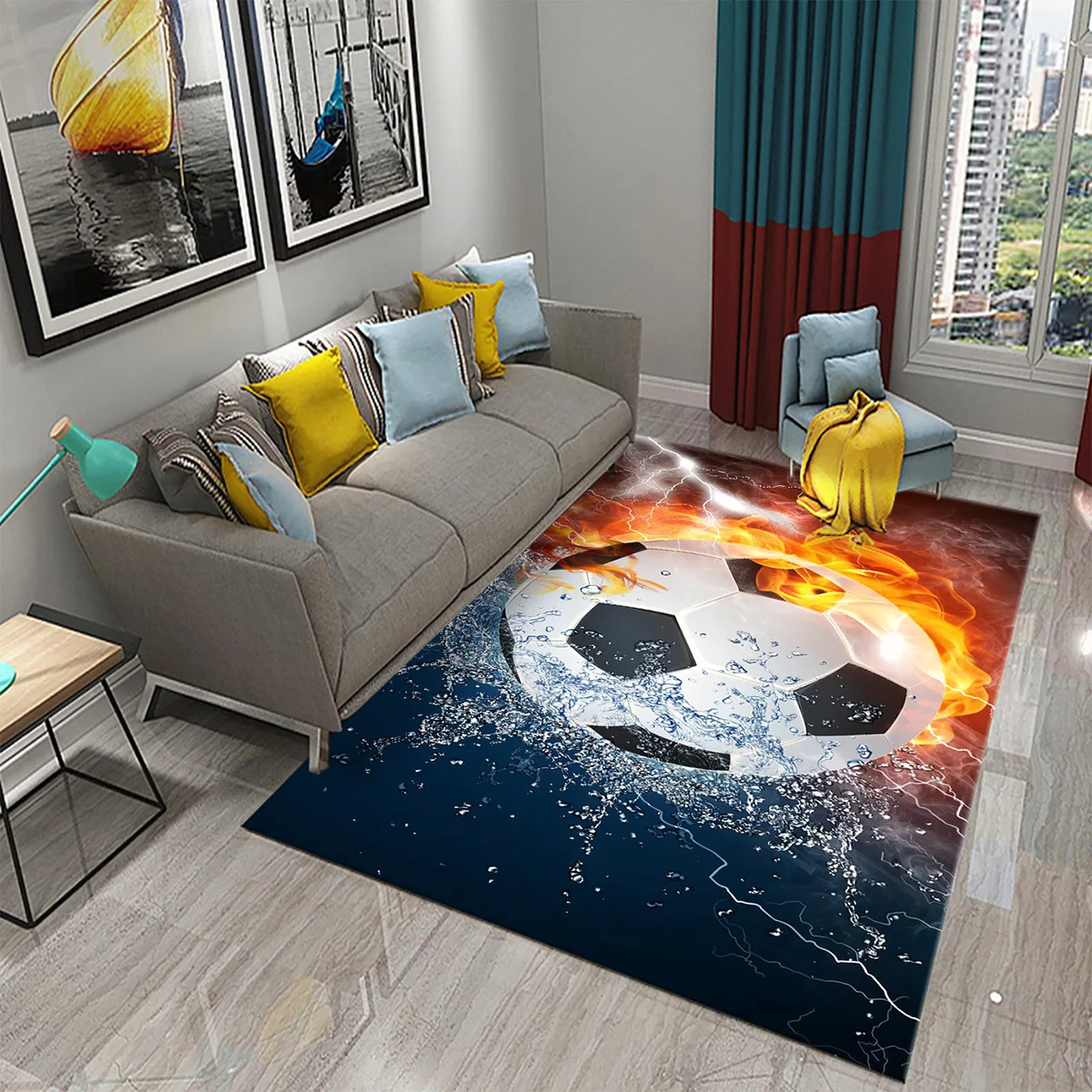 Football Pattern Carpet for Home Decoration Rugs for Bedroom  Kids Room Living Room Bathroom Entrance Door Non-slip Comfort Mat