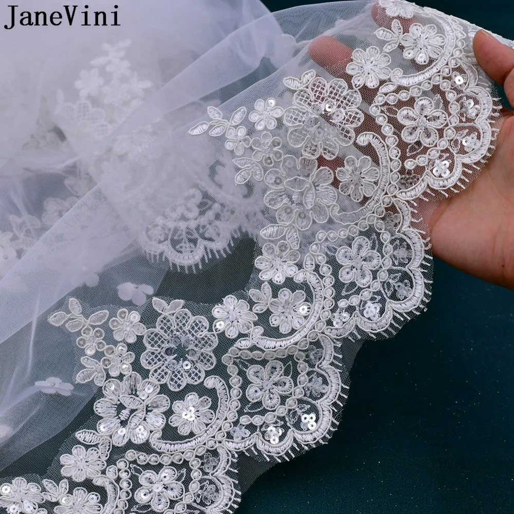 

JaneVini 3 Meters Long Bridal Veils with Comb One Layer Lace Edge Appliques Church Cathedral Wedding Bride Veil Bruid Sluier