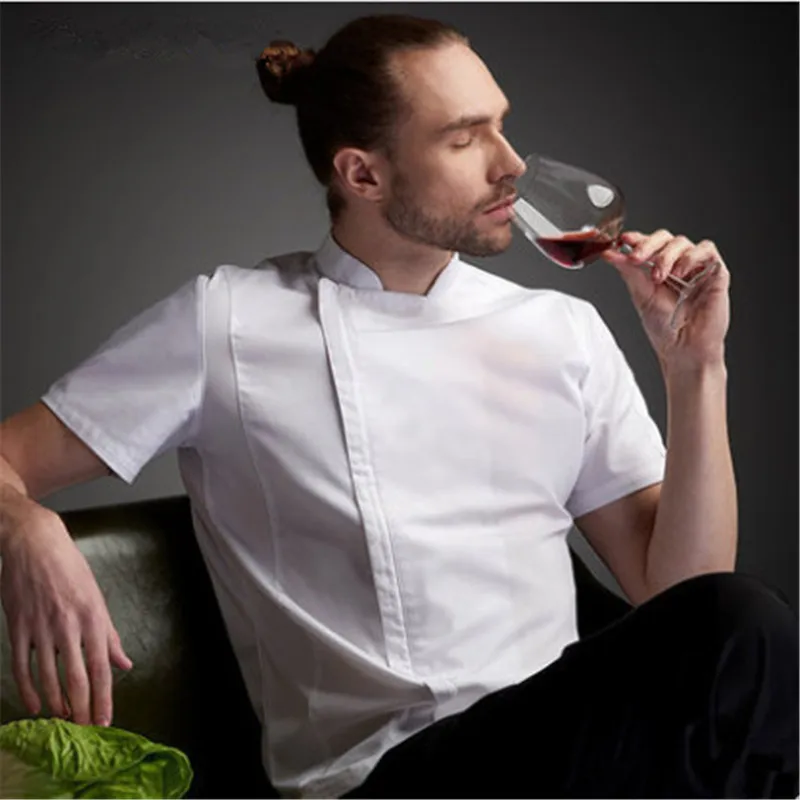 Short Sleeve Chef Uniform Breathable Summer Kitchen Cooking Jacket Restaurant Hotel Cafe Barber Shop Waiter Work Shirt Unisex