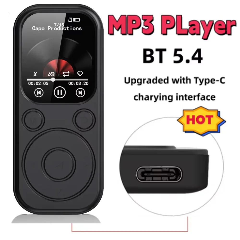 128G Portable MP3 Player 1.8 Inch Walkmen Type-C Bluetooth 5.4 Compatible Built-in Speaker E-Books Recording Sports MP4 FM Radio