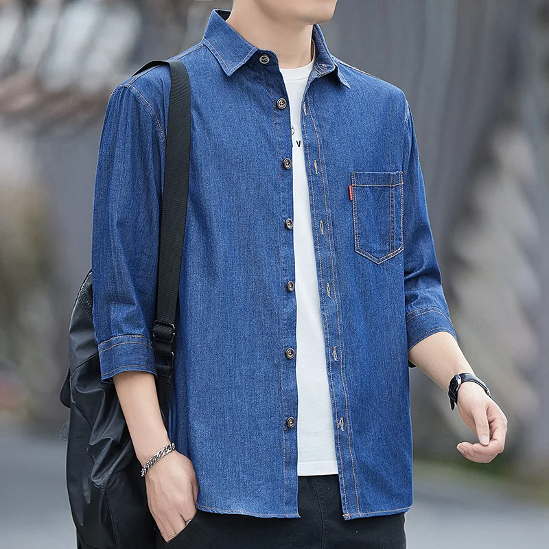 2023 Spring New Men's Short Sleeve Denim Shirts Autumn Korean Trend 100% Cotton Loose Casual Shirt Male Classic Thin Jean Jacket