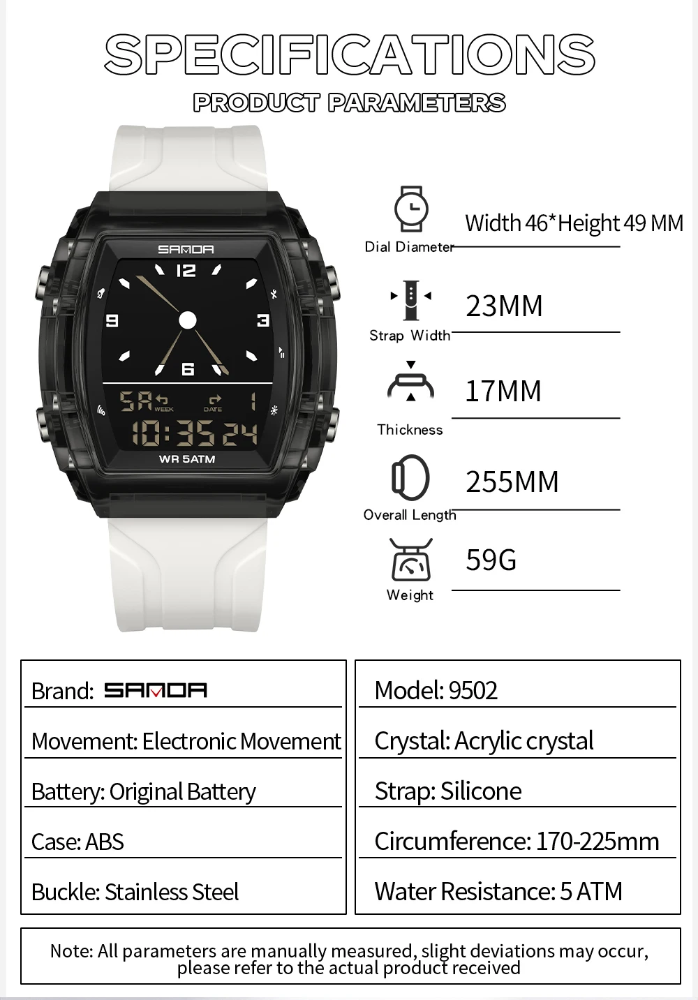 SANDA Luxury Waterproof Digital LED Sport Watch
