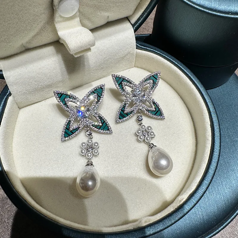 Bilincolor  Hollow Flower Shaped  Pearl Earrings