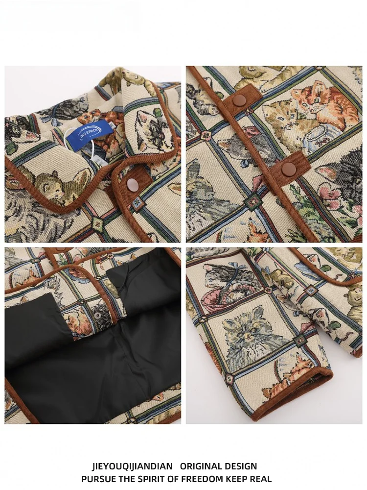 Retro American Cartoon  Embroidered Jaet Loose Lazy Sle Top for Men And Women Spring Autumn New Faion Outerwear