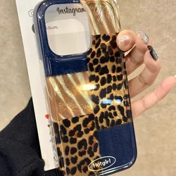 Vintage Denim Blue Leopard Print Phone Case with Clear Bumper Cover - iPhone SE (2020) (1)