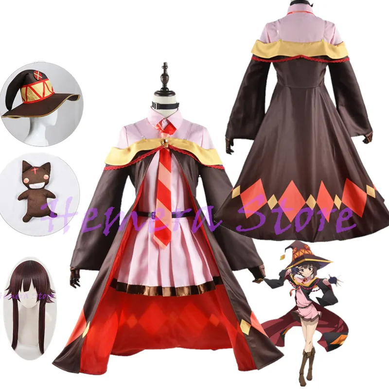 

Megumin Cosplay Costume Wig Anime KonoSuba Witch Outfit Uniform Cloak Hat Arch Wizard Crimson Demons Arue Yunyun Carnival Women