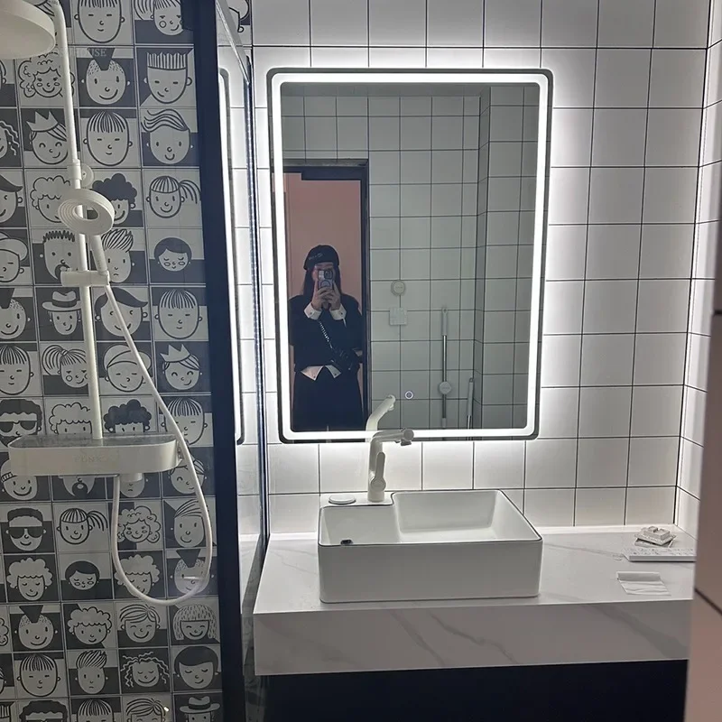 Description Picture 4 of itemModern Smart Bath Mirrors Square Touch Screen Bathroom Mirror Home Wall-mounted Lighted Anti-fog Makeup Mirrors Bathroom Fixture