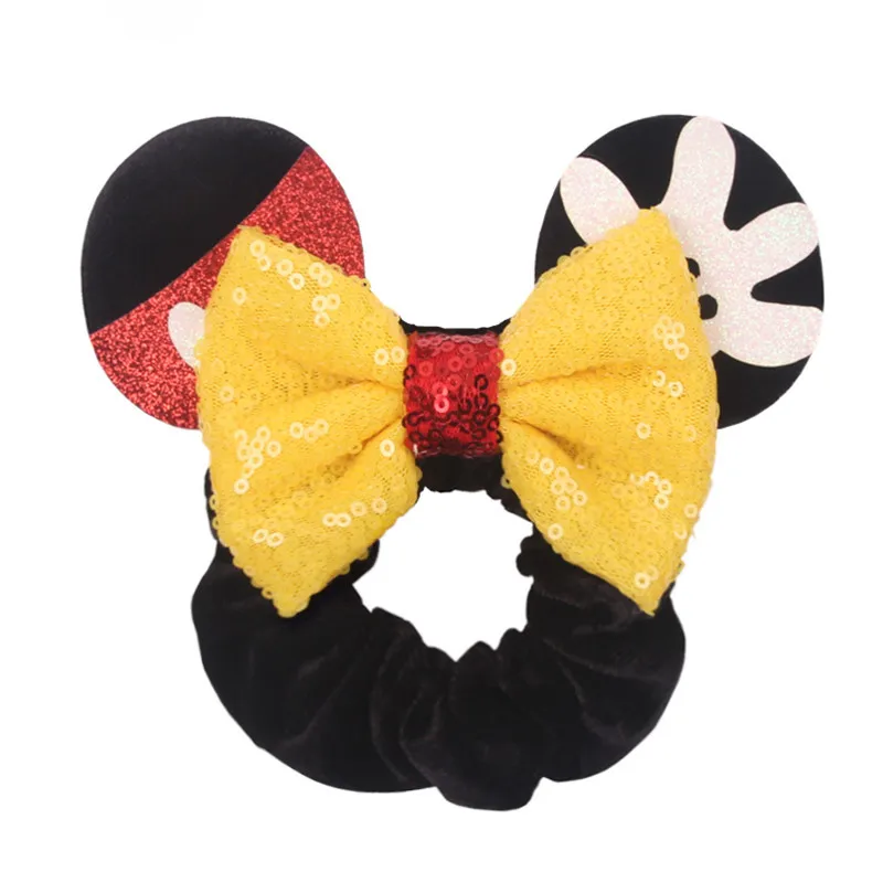 Disney Christmas Mouse Ears Sequins Bows Headband Women Velvet Scrunchies Hair Bands For Girls Party DIY Accessories