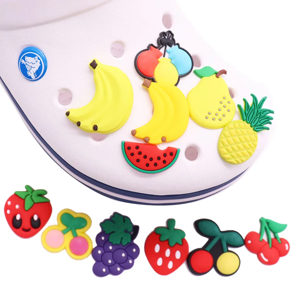 1-11PCS Resin Croc Charms Kawaii Flower Apple Tree Fruit Fries Rice Balls  Cactus Strawberry Tea Croc Jibz Buckle Fit Wristbands