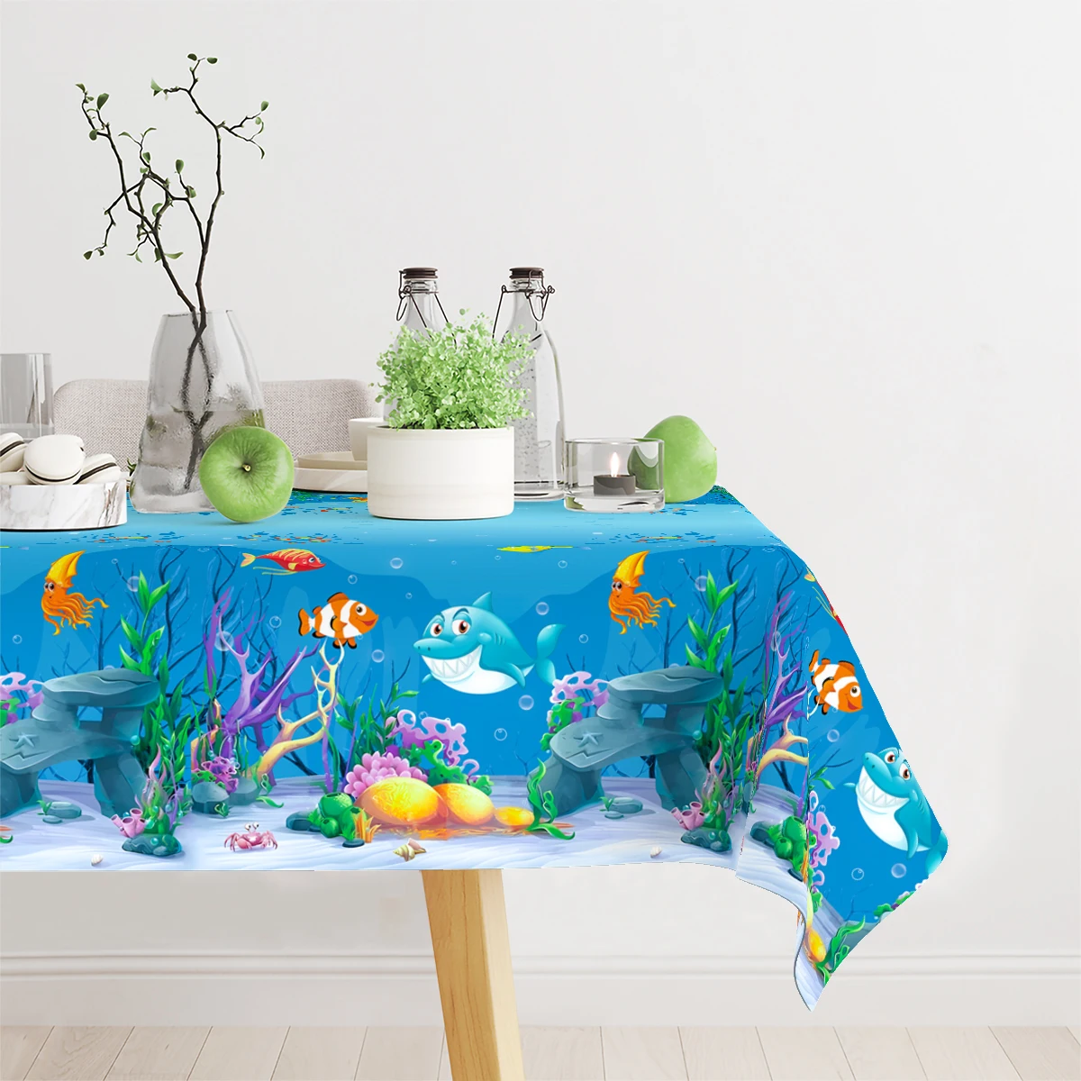 Blue Ocean Animal Birthday Party Tablecloth - Under the Sea Theme Party Decoration