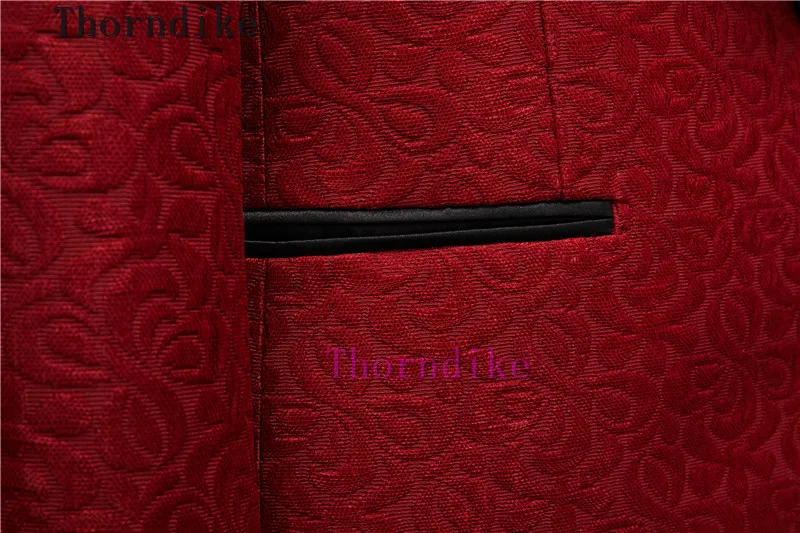 Thorndike 더블 브레스트 Groomsmen 부르고뉴 패턴 신랑 턱시도 어깨 걸이 옷깃 남자 정장 웨딩 (자켓 + 바지 + 조끼)