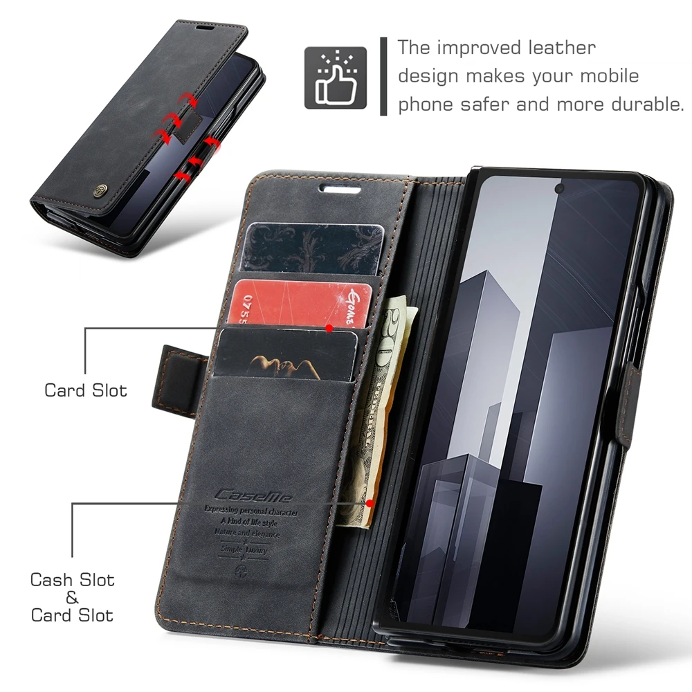 Retor Leather Wallet Case Anti-Drop Flip Case for Samsung Galaxy Z Fold 7 6 5 4 Fold6 Shockproof Phone Cover Cards Holder Bumper | Gaffar India