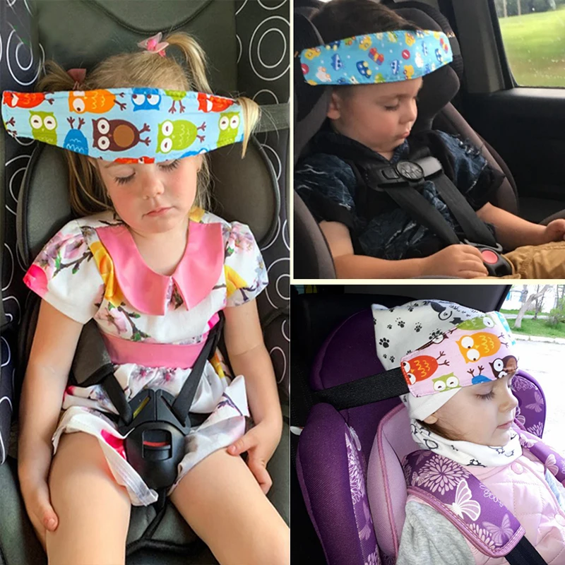 Adjustable baby car seat head support belt with neck relief and safety pillow for toddlers. Soft cotton material, versatile fit, and machine washable for easy care.