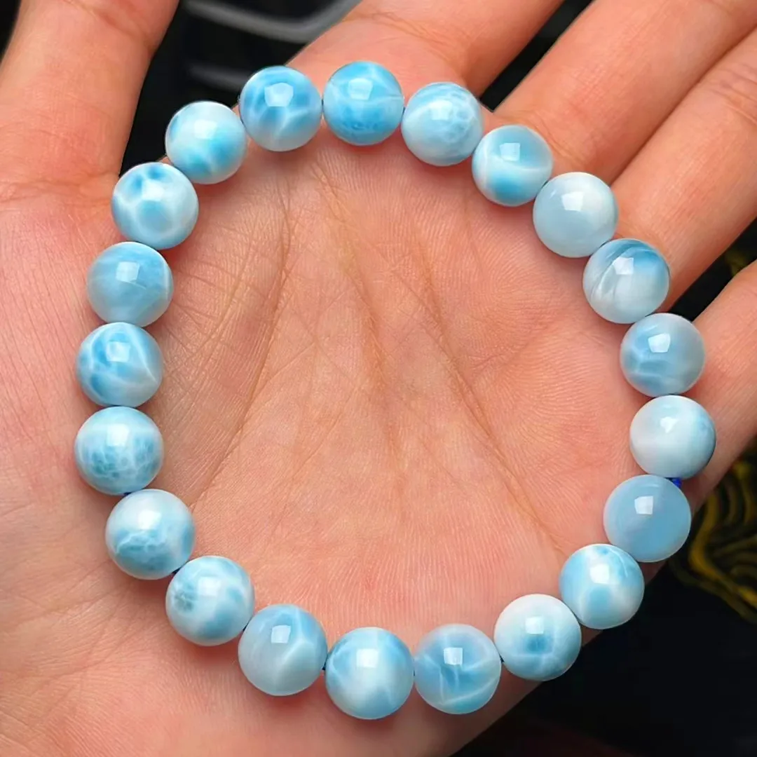 

Natural Blue Larimar Gemstone Beads Bracelet 9.3mm For Women Men Pattern Stretch Round Beads Crystal Bracelet Jewelry AAAAAA