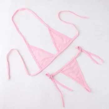 Womens Sexy Mesh Strap Lingerie Bikini Swimwear Bra With Tie Side Thong Beachwear Strap Bra Underwear Set Casual Female Bikini