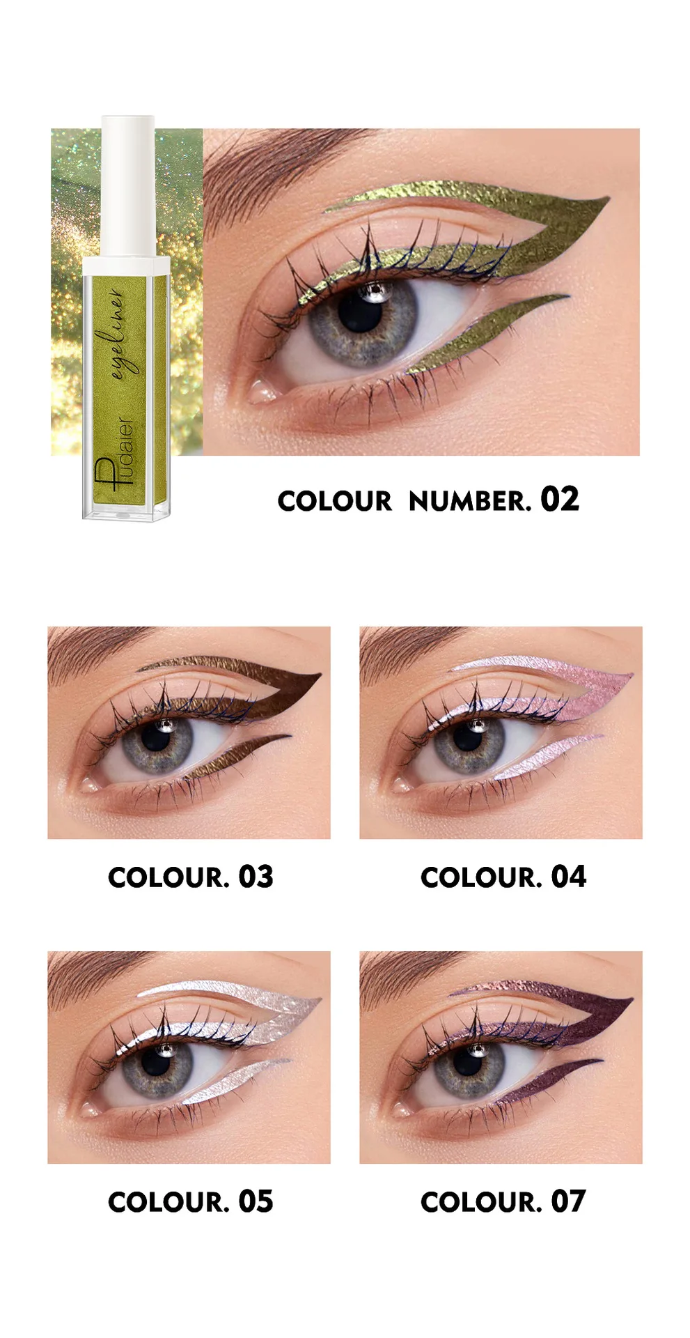 Eyeliner liquido glitter 12 colori perlato waterproof lunga durata_voghion.com