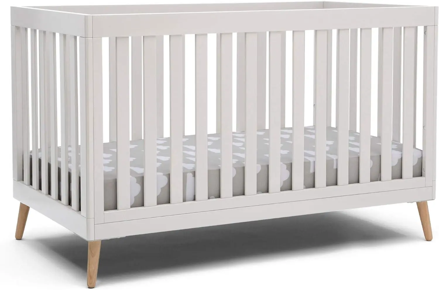 

Delta Children Essex 4-in-1 Convertible Baby Crib, Bianca White with Natural Legs,Toddler Guardrail 0094 sold separately Crib