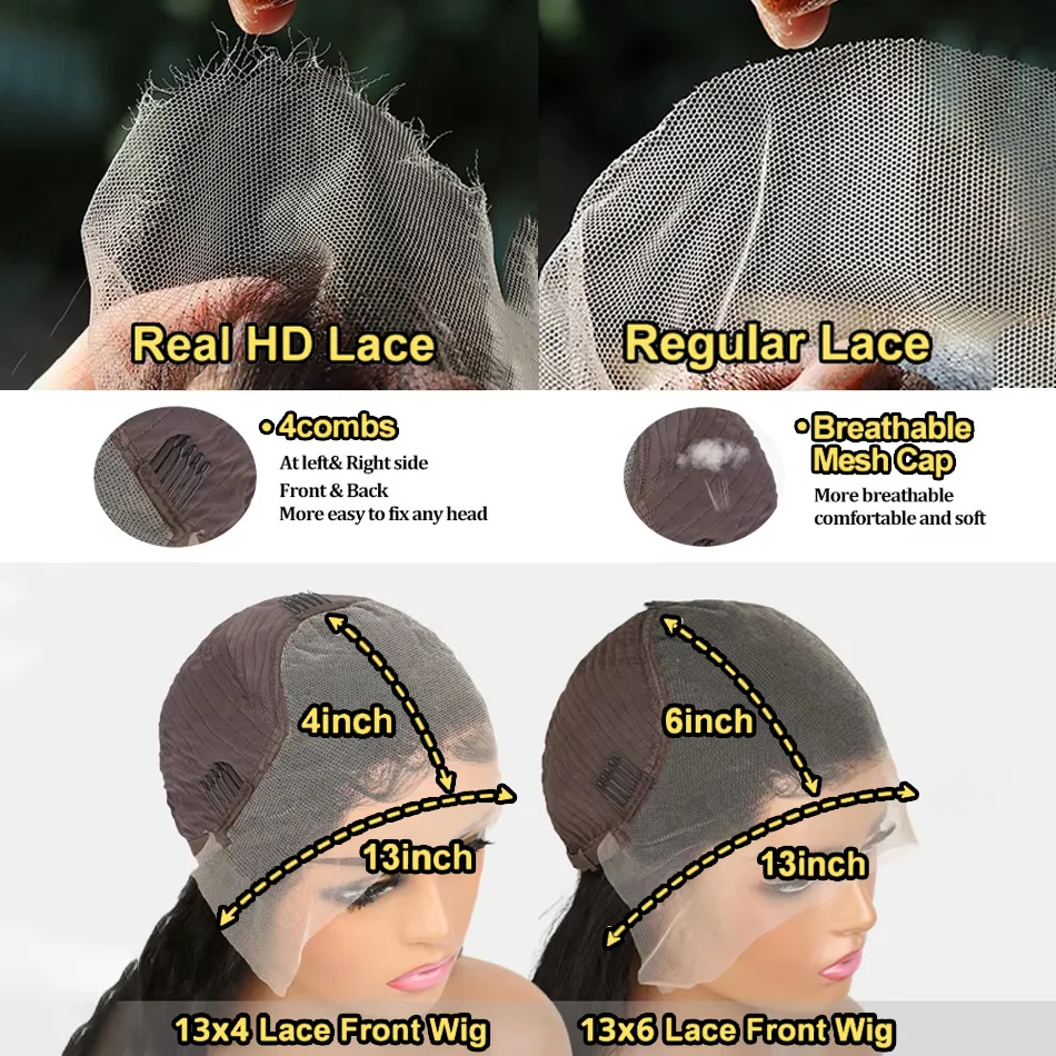 250 300 Density Deep Wave 13x6 HD Lace Frontal Human Hair Wig Brazilian 30 40 Inch 13x4 Water Curly Lace Front Wigs For Women 6