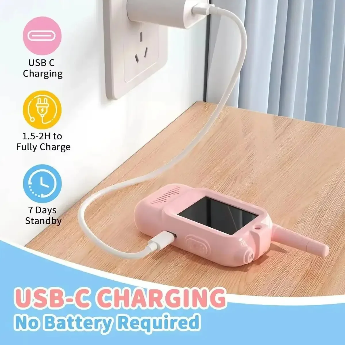 어린이용 비디오 워키토키 2인치 HD 화면 USB-C 충전식 원클릭 HD 통화 인터콤 어린이 기기 기술 선물